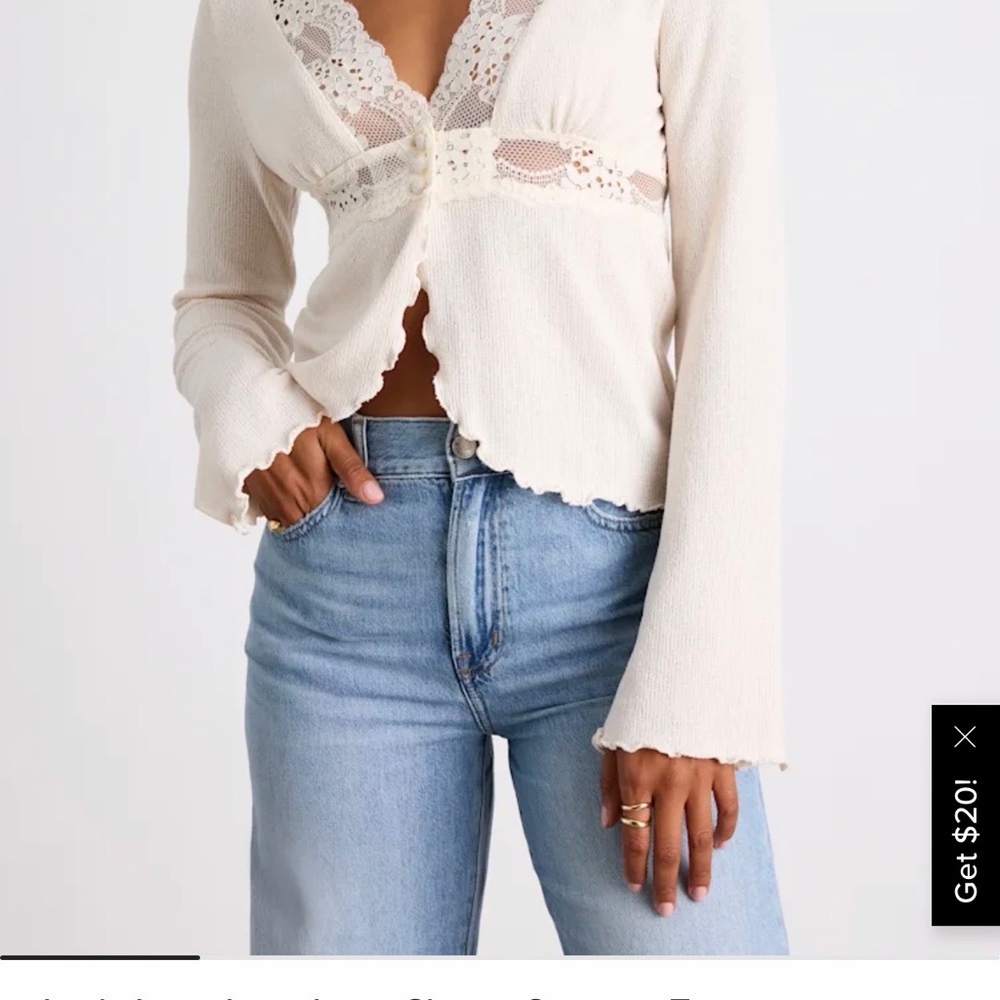 Lulus Jordy ivory lace long sleeve sweater top